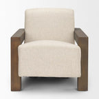 Fauteuil d'appoint en tissu beige avec structure en bois massif marron foncé