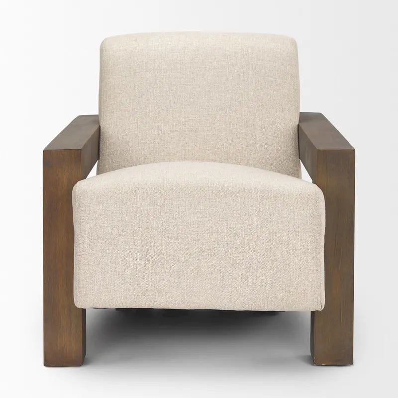 Fauteuil d'appoint en tissu beige avec structure en bois massif marron foncé