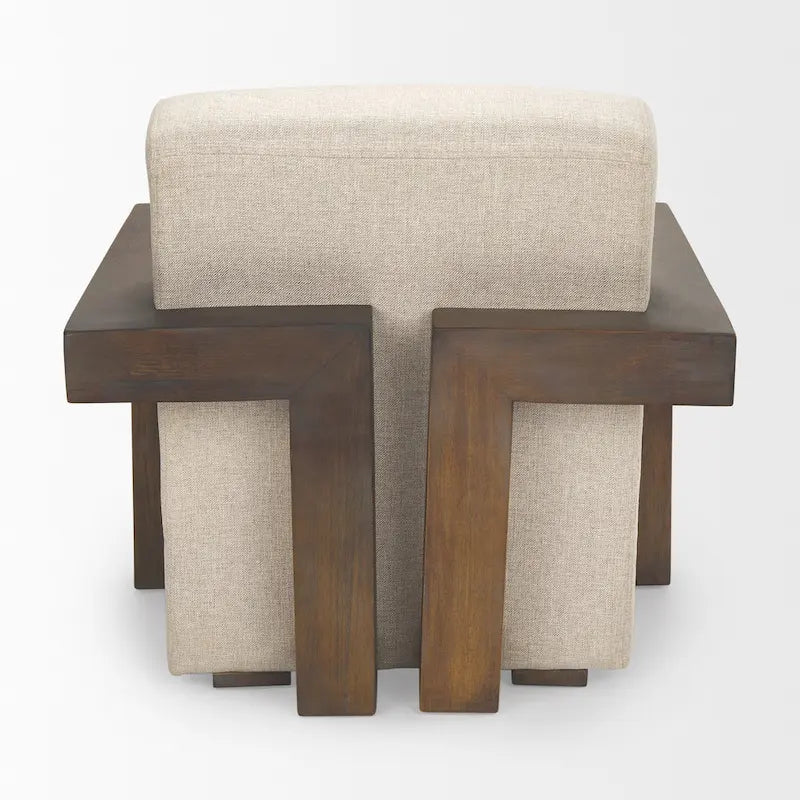 Fauteuil d'appoint en tissu beige avec structure en bois massif marron foncé