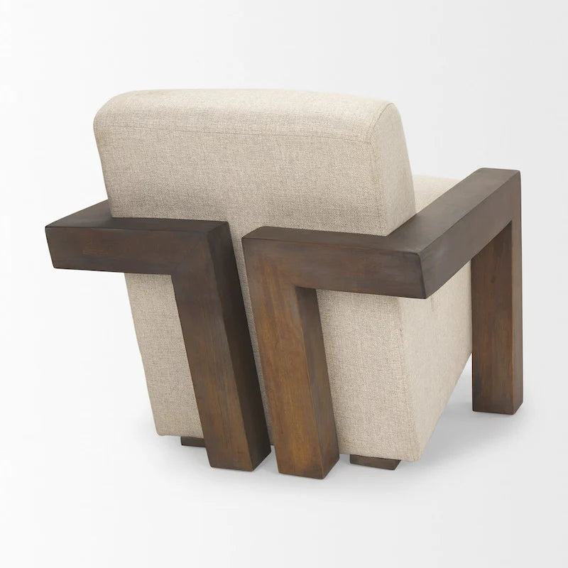 Fauteuil d'appoint en tissu beige avec structure en bois massif marron foncé
