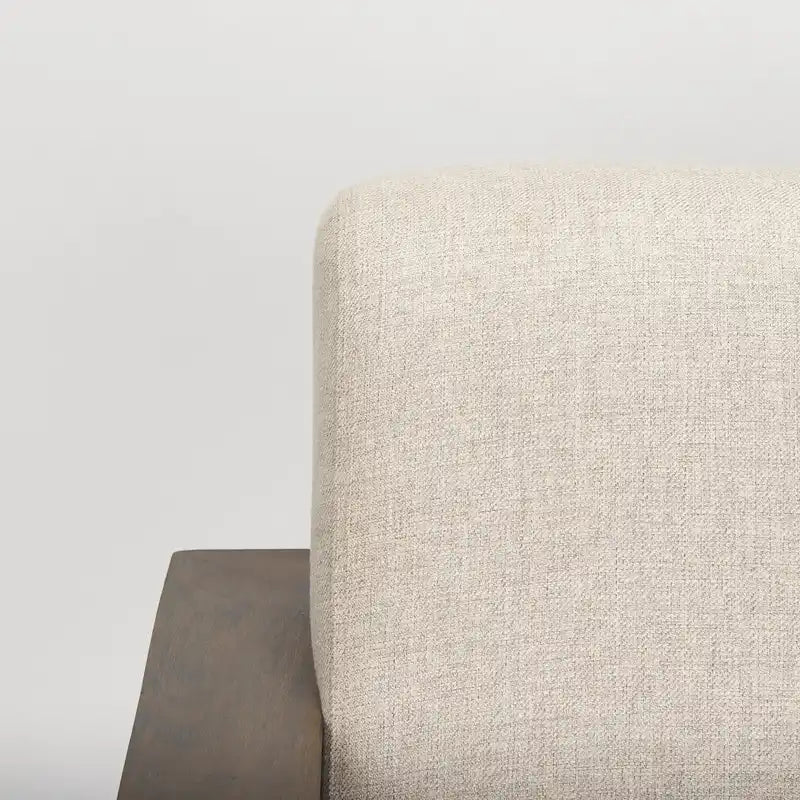 Fauteuil d'appoint en tissu beige avec structure en bois massif marron foncé