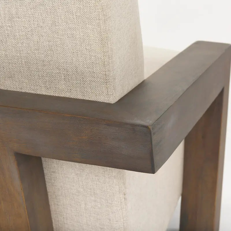 Fauteuil d'appoint en tissu beige avec structure en bois massif marron foncé