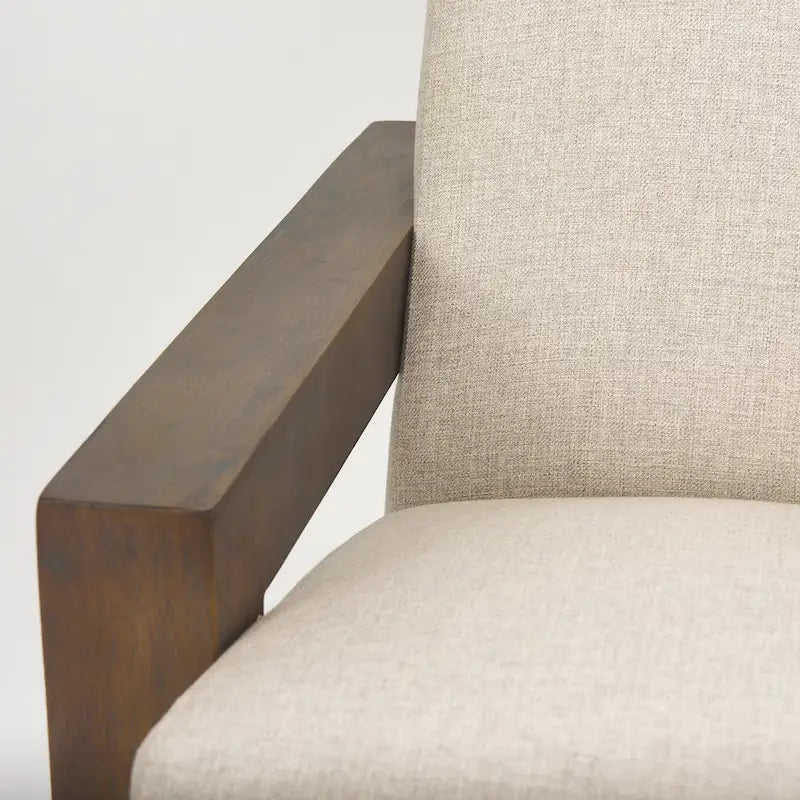 Fauteuil d'appoint en tissu beige avec structure en bois massif marron foncé