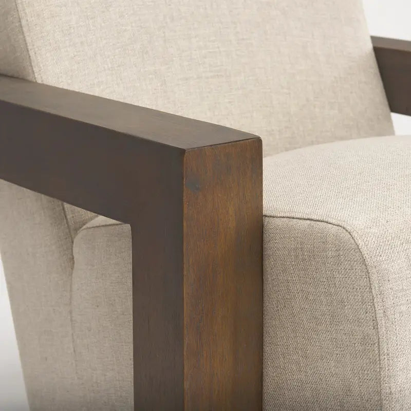 Fauteuil d'appoint en tissu beige avec structure en bois massif marron foncé