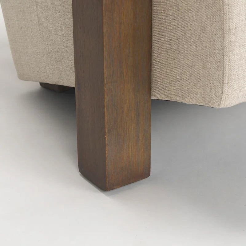Fauteuil d'appoint en tissu beige avec structure en bois massif marron foncé
