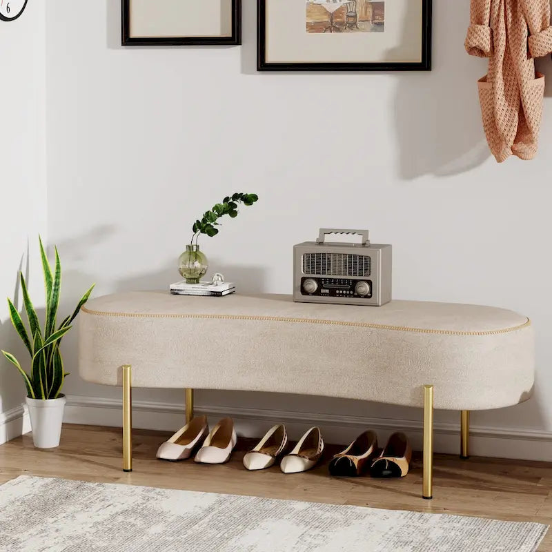 Banc, Banc ottoman moderne, Banc de lit, Banc d'entrée avec pieds dorés pour le salon