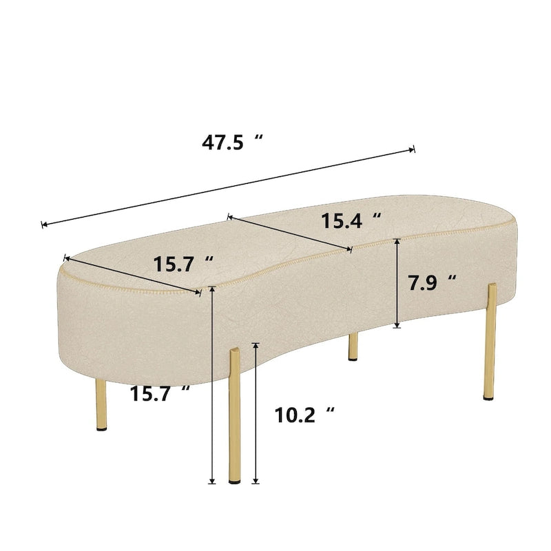 Banc, Banc ottoman moderne, Banc de lit, Banc d'entrée avec pieds dorés pour le salon