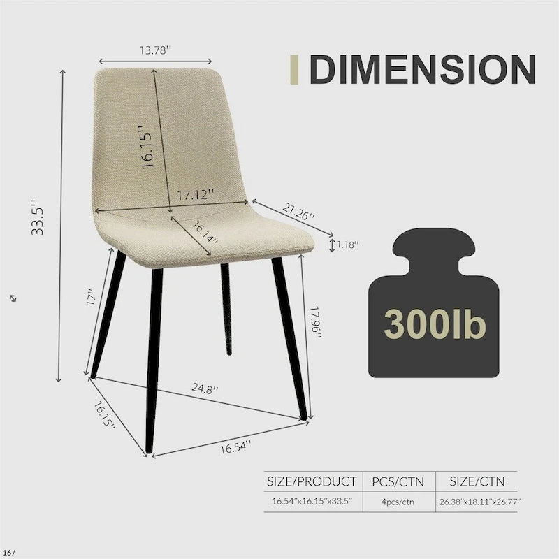 Chaises de salle à manger d'appoint rembourrées modernes (lot de 4)