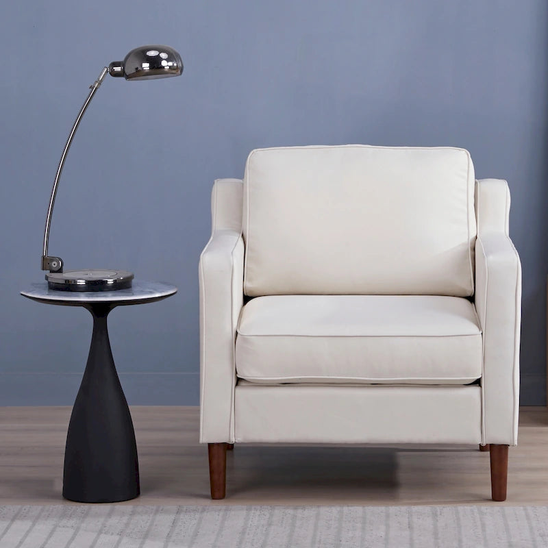 Fauteuil de salon de style moderne, en tissu d'aspect lin/cuir végétalien