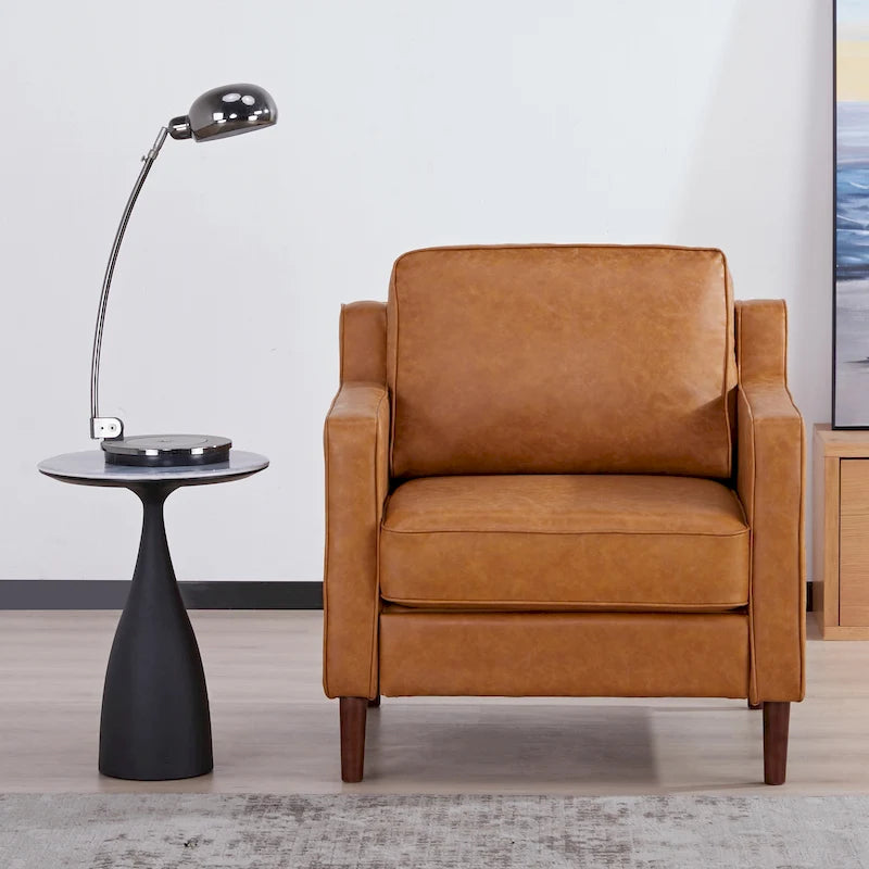 Fauteuil de salon de style moderne, en tissu d'aspect lin/cuir végétalien