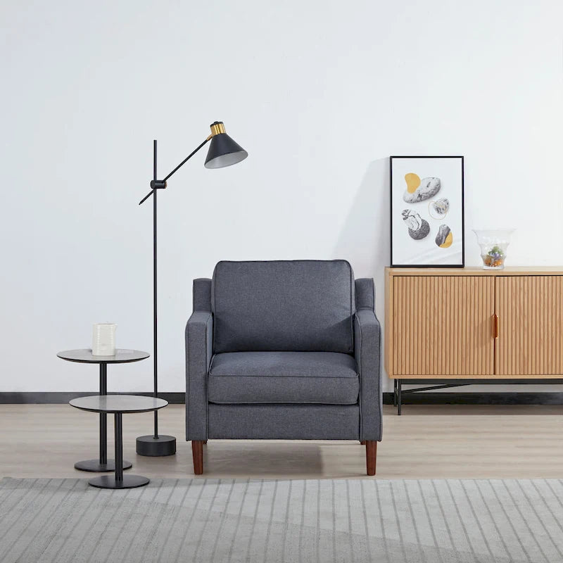 Fauteuil de salon de style moderne, en tissu d'aspect lin/cuir végétalien
