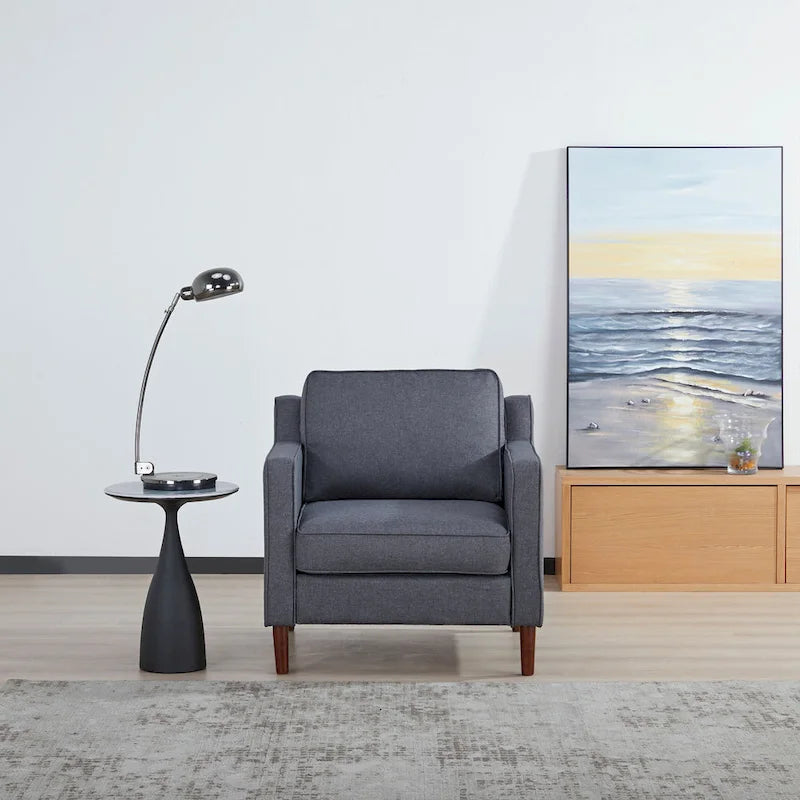 Fauteuil de salon de style moderne, en tissu d'aspect lin/cuir végétalien
