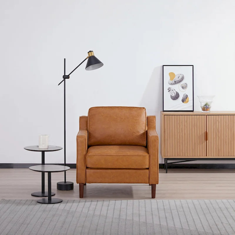 Fauteuil de salon de style moderne, en tissu d'aspect lin/cuir végétalien