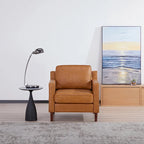 Fauteuil de salon de style moderne, en tissu d'aspect lin/cuir végétalien