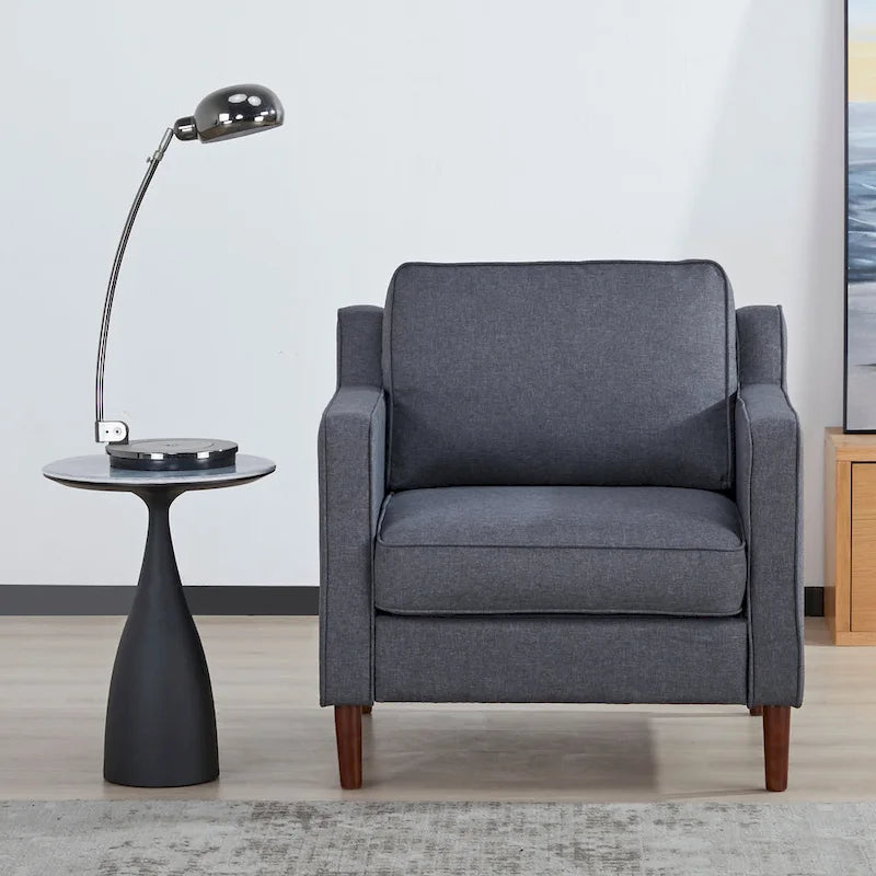 Fauteuil de salon de style moderne, en tissu d'aspect lin/cuir végétalien