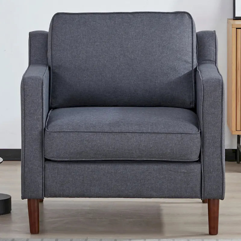 Fauteuil de salon de style moderne, en tissu d'aspect lin/cuir végétalien