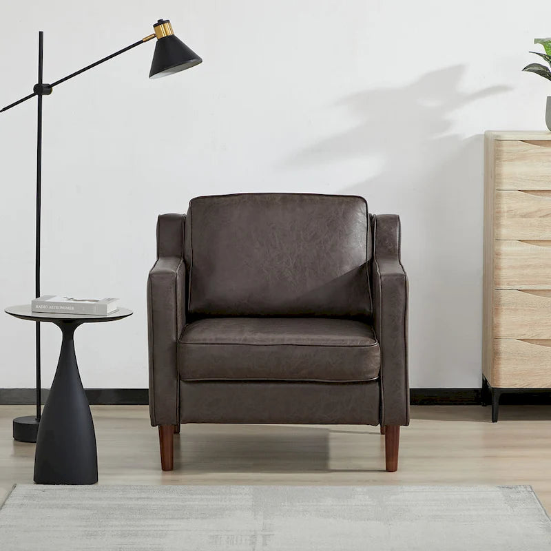 Fauteuil de salon de style moderne, en tissu d'aspect lin/cuir végétalien