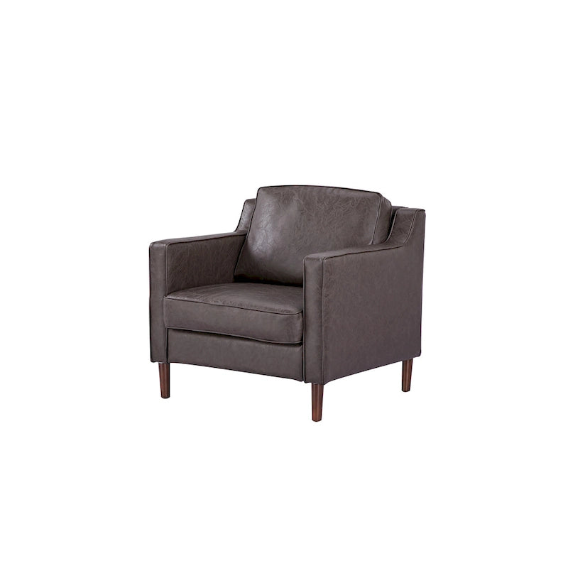 Fauteuil de salon de style moderne, en tissu d'aspect lin/cuir végétalien