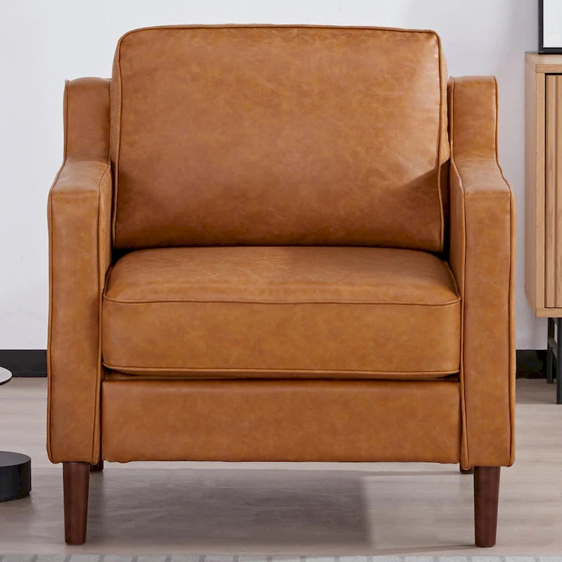 Fauteuil de salon de style moderne, en tissu d'aspect lin/cuir végétalien