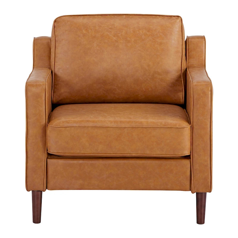 Fauteuil de salon de style moderne, en tissu d'aspect lin/cuir végétalien
