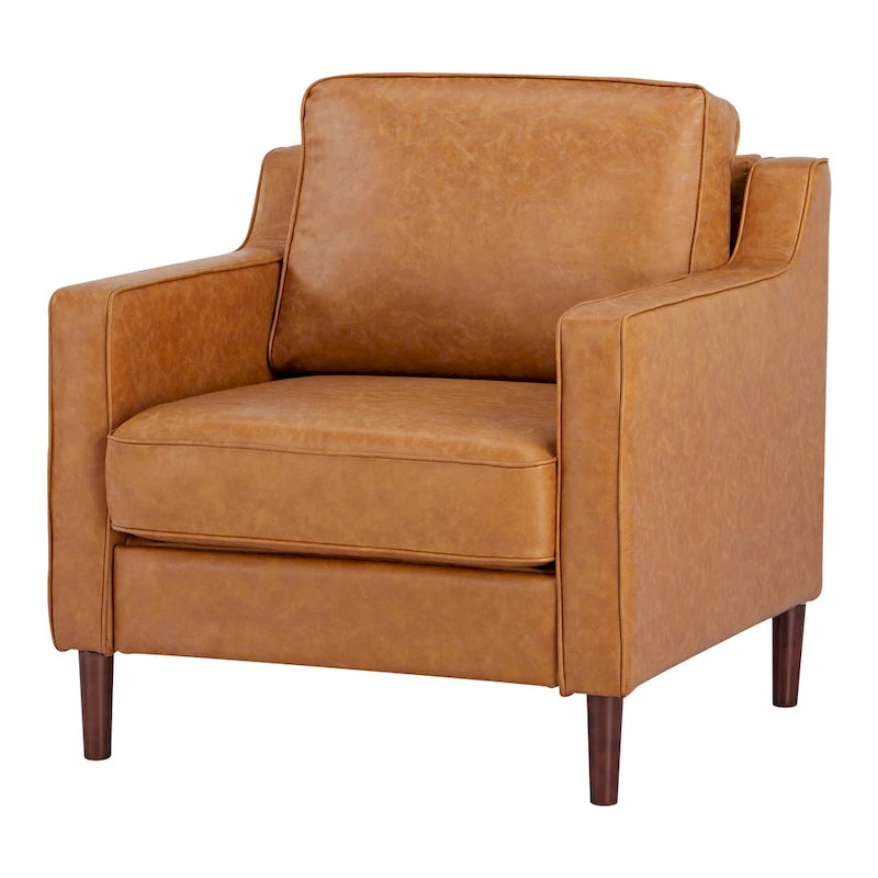 Fauteuil de salon de style moderne, en tissu d'aspect lin/cuir végétalien