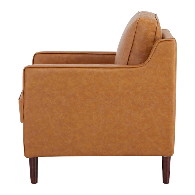 Fauteuil de salon de style moderne, en tissu d'aspect lin/cuir végétalien