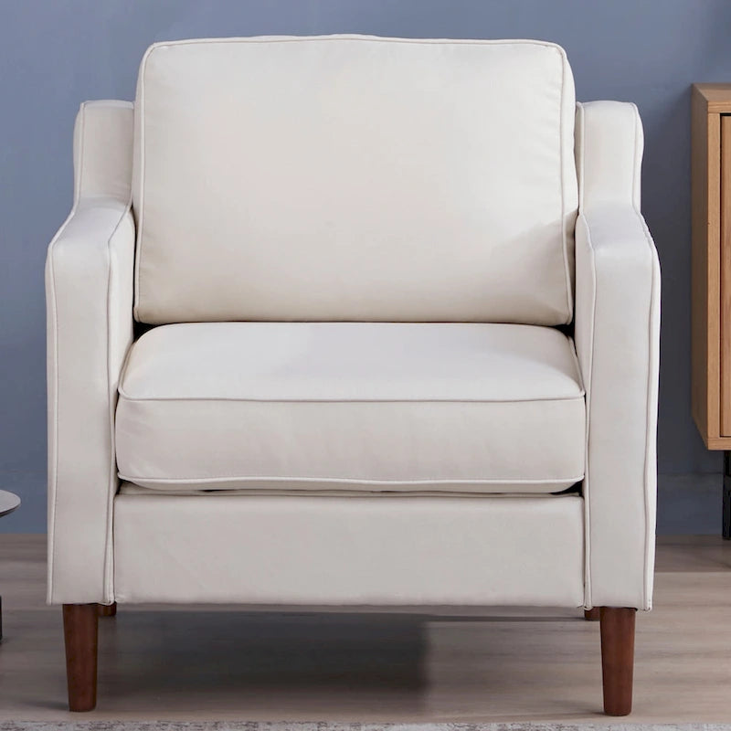 Fauteuil de salon de style moderne, en tissu d'aspect lin/cuir végétalien