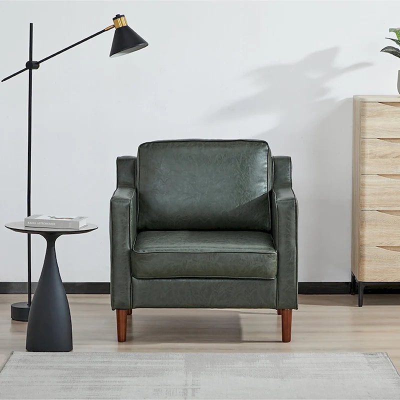 Fauteuil de salon de style moderne, en tissu d'aspect lin/cuir végétalien