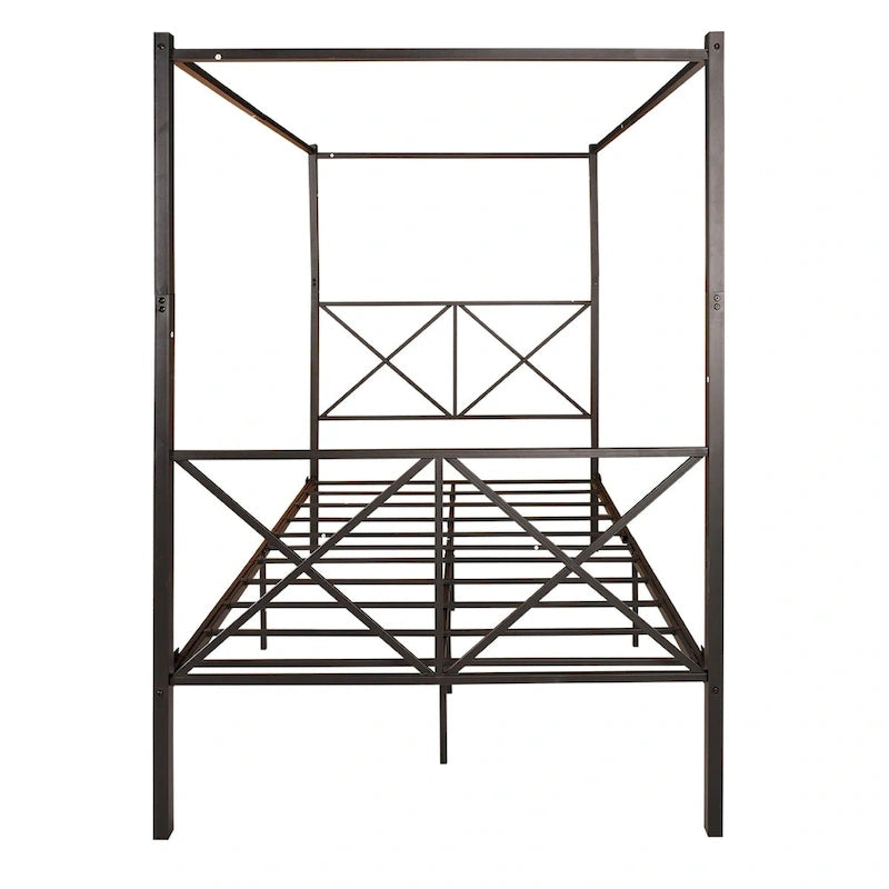 Structure de lit plateforme en métal avec baldaquin en X