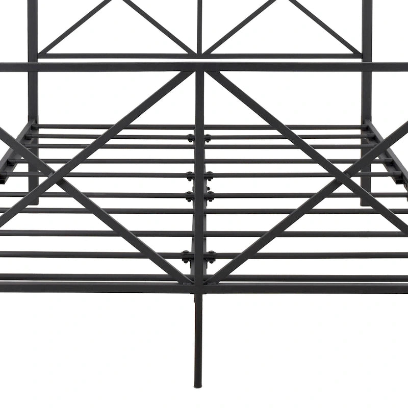 Structure de lit plateforme en métal avec baldaquin en X