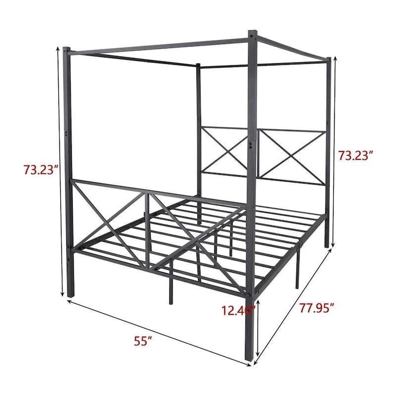 Structure de lit plateforme en métal avec baldaquin en X