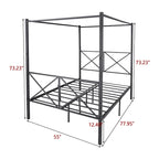 Structure de lit plateforme en métal avec baldaquin en X