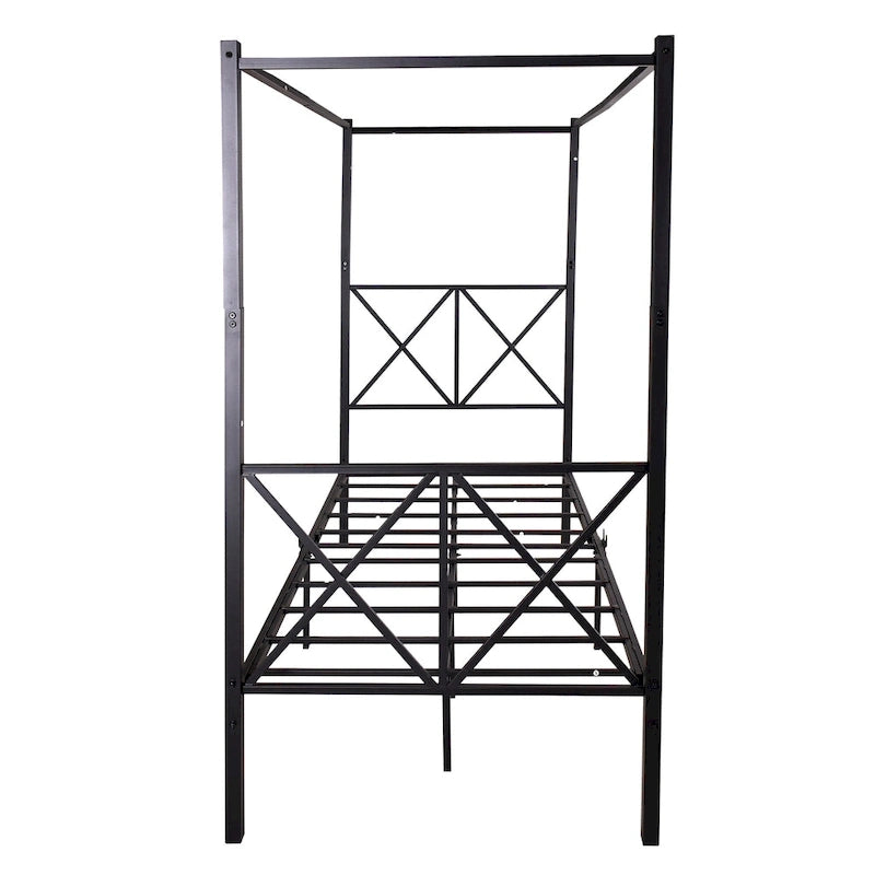 Structure de lit plateforme en métal avec baldaquin en X