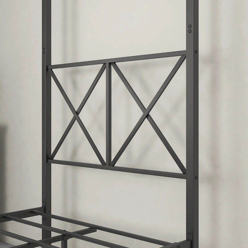 Structure de lit plateforme en métal avec baldaquin en X