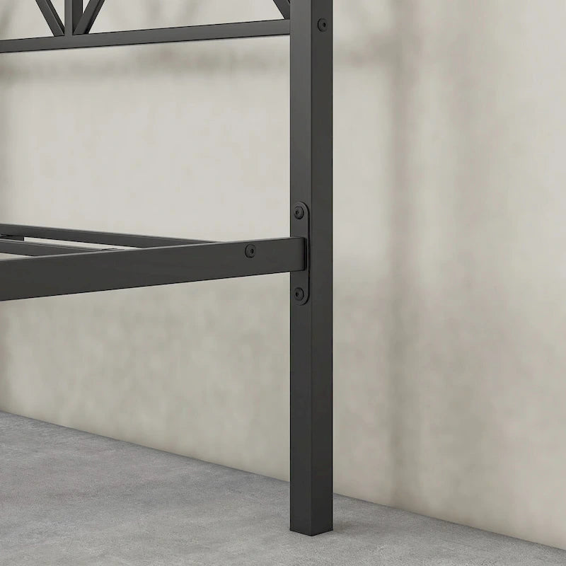 Structure de lit plateforme en métal avec baldaquin en X