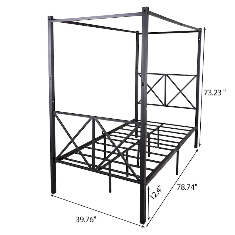 Structure de lit plateforme en métal avec baldaquin en X
