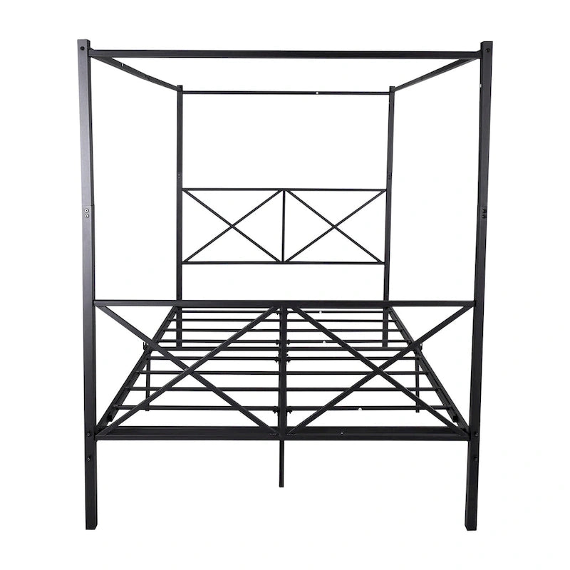 Structure de lit plateforme en métal avec baldaquin en X
