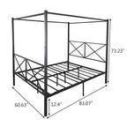 Structure de lit plateforme en métal avec baldaquin en X
