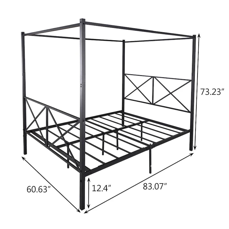 Structure de lit plateforme en métal avec baldaquin en X
