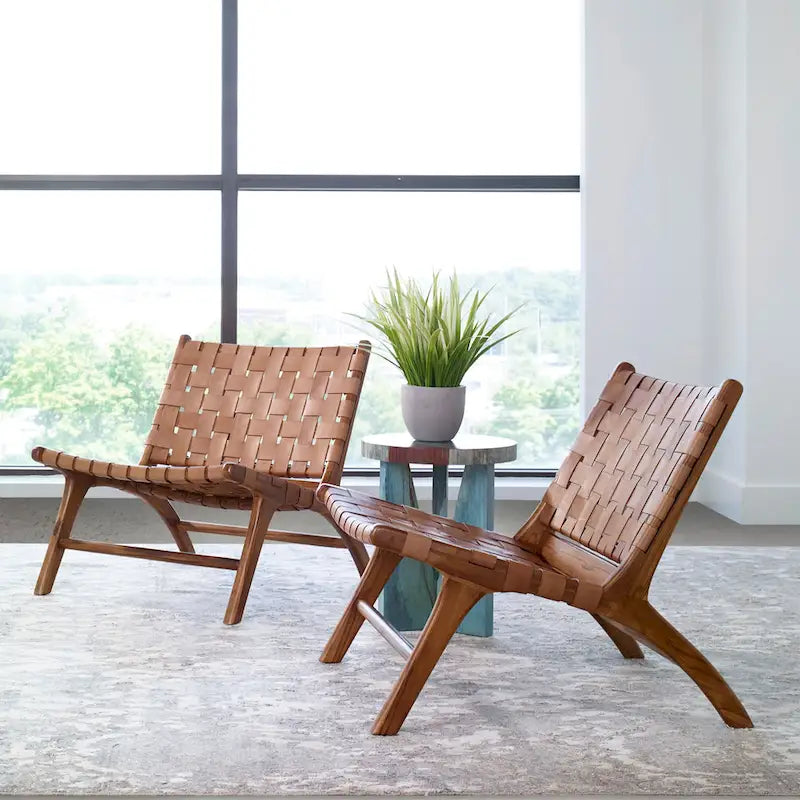Fauteuil d'appoint en cuir tressé