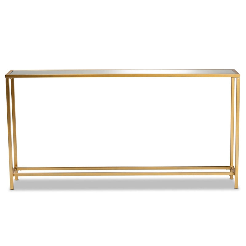 Console en métal finition or et verre miroir