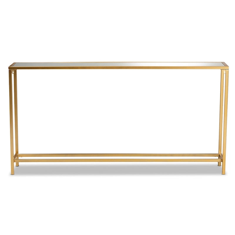 Console en métal finition or et verre miroir