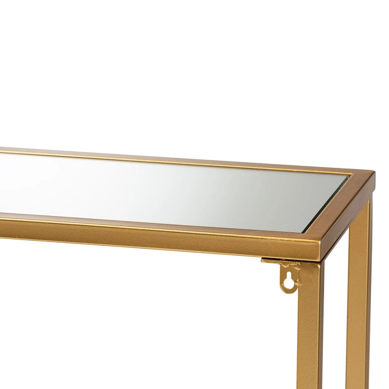 Console en métal finition or et verre miroir