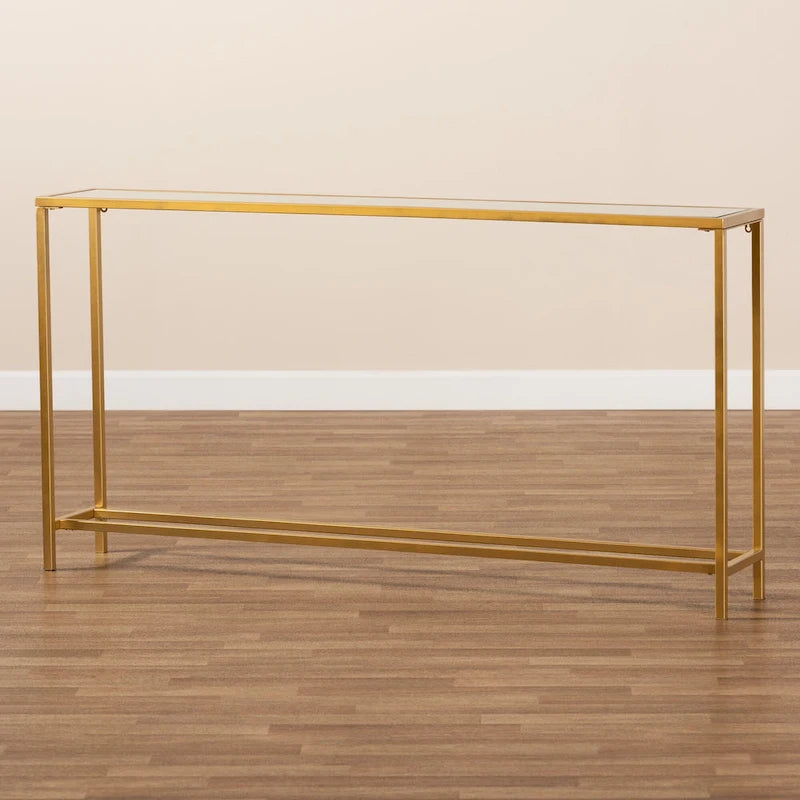 Console en métal finition or et verre miroir