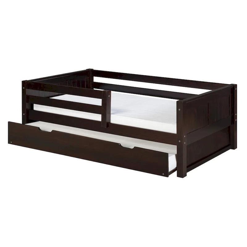 Tête de lit en panneau - Lit de repos jumeau avec barrière de sécurité avant et lit gigogne jumeau