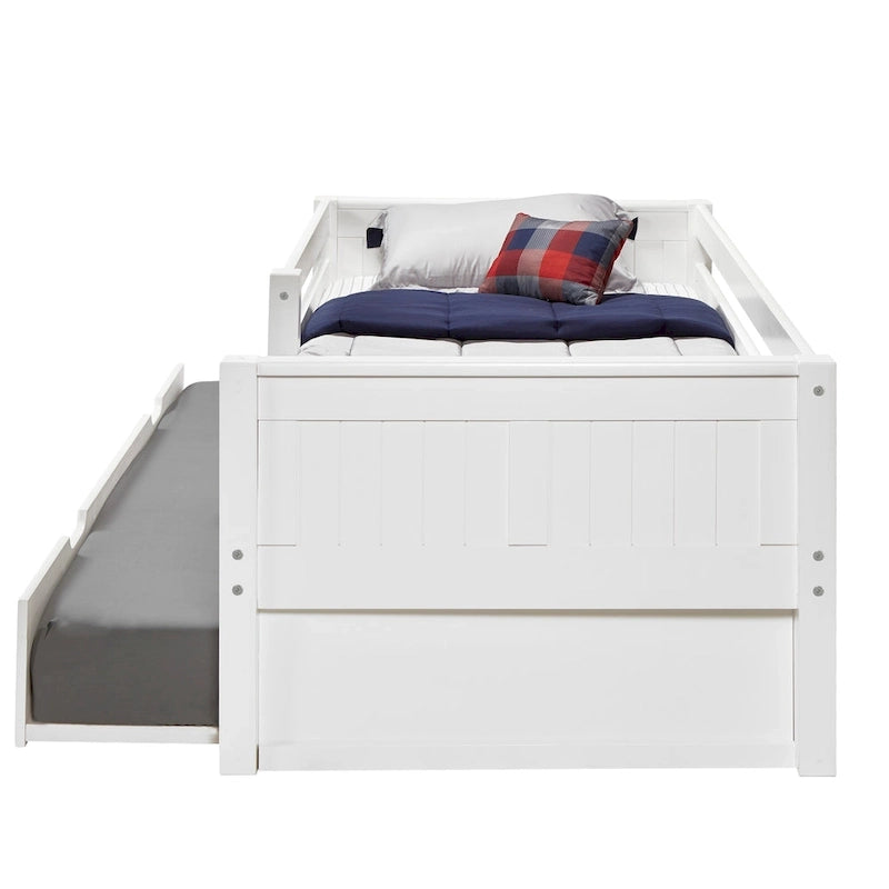 Tête de lit en panneau - Lit de repos jumeau avec barrière de sécurité avant et lit gigogne jumeau