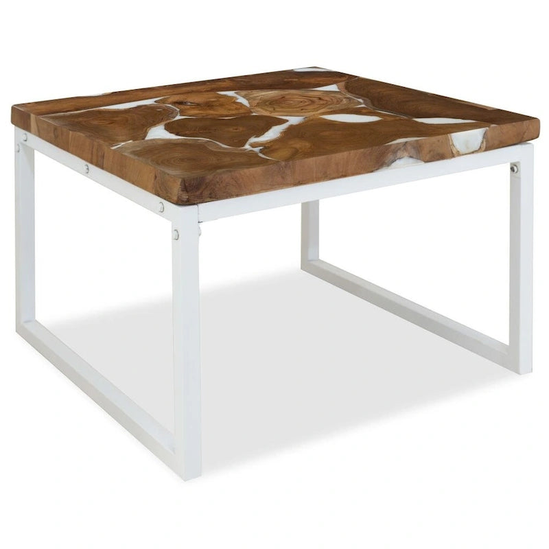 Table Basse Table d'Appoint Meuble de Salon en Résine de Teck - 23,6 x 23,6 x 15,7 (L x l x H)