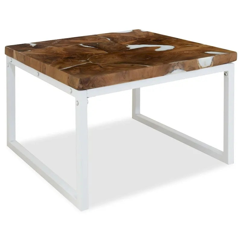 Table Basse Table d'Appoint Meuble de Salon en Résine de Teck - 23,6 x 23,6 x 15,7 (L x l x H)