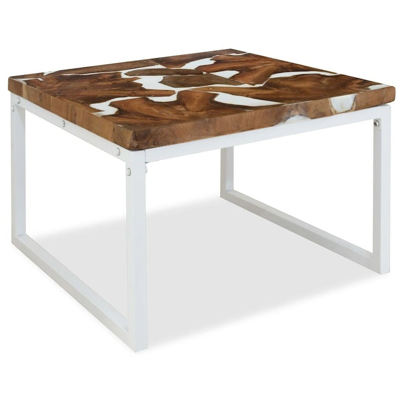 Table Basse Table d'Appoint Meuble de Salon en Résine de Teck - 23,6 x 23,6 x 15,7 (L x l x H)