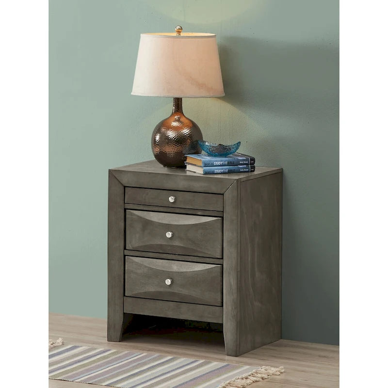 Table de chevet en bois moderne de 23 po avec 3 tiroirs et bouton en métal